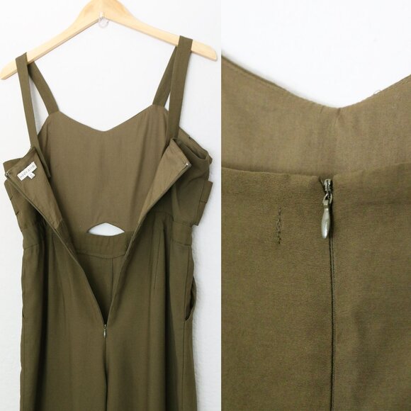 Moon River Olive Green Jumpsuit M Pleated Crisscross Cutout Wide Leg Pockets - Picture 9 of 16